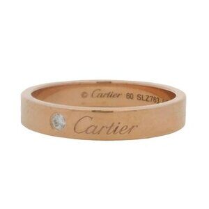 Cartier C de Cartier 18kt Rose Gold 4mm Wedding Band Ring with Diamond Size 9